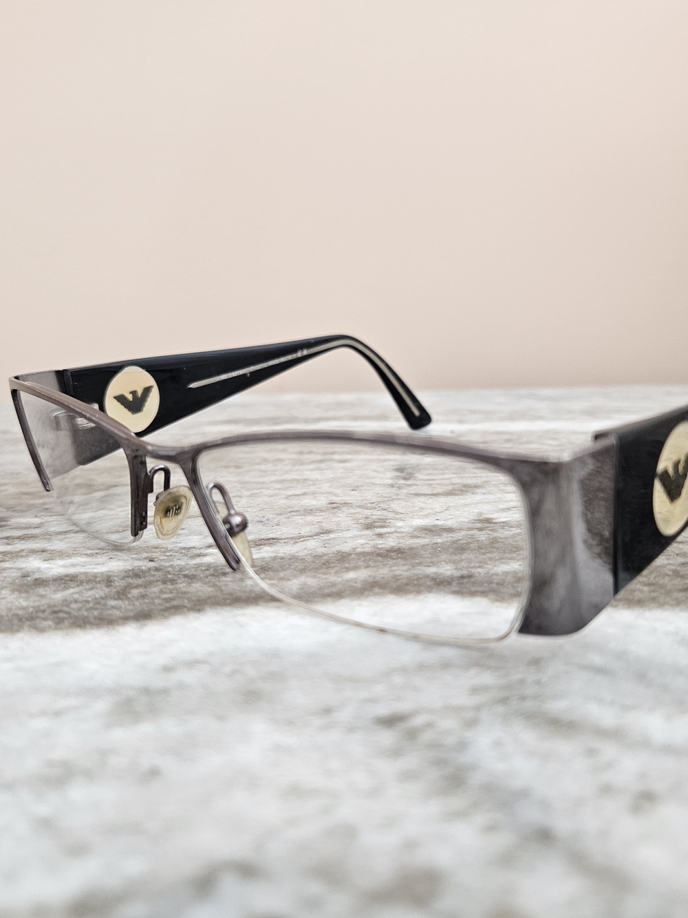 Emporio Armani Semi-Rimless Rectangular Glasses in Black and Gold